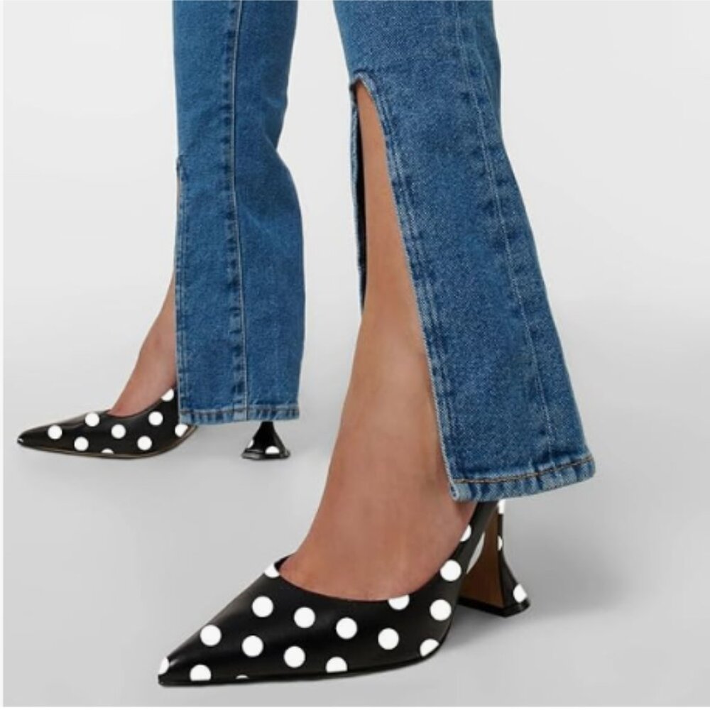 YDN Black Polka Dots Pointed Toe Slip on Pumps Special High Heel Shoe for Party